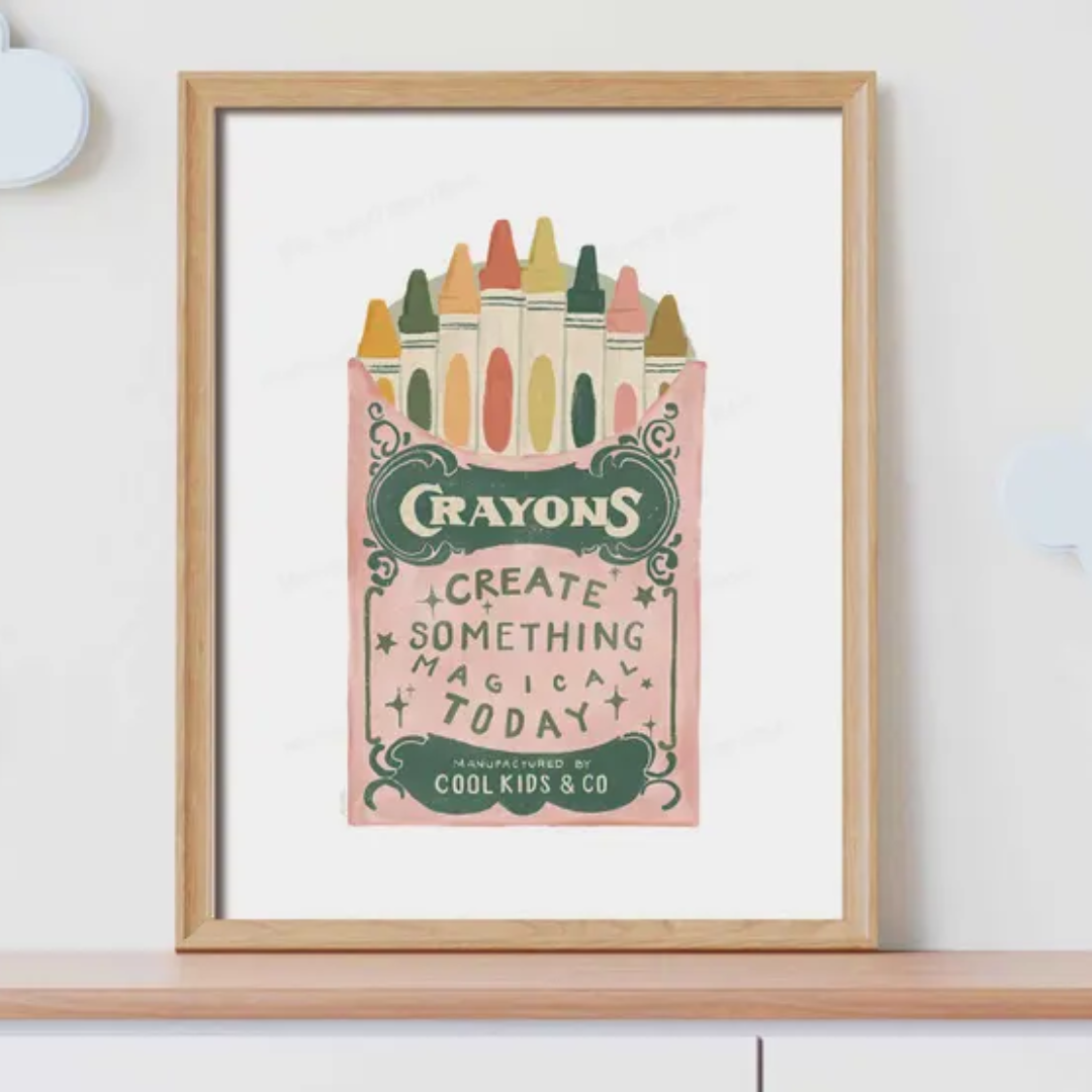 Playful Retro Crayon Printable Art for Kids Room, Whimsical Kids Decor, Inspirational, Colorful Crayons Print