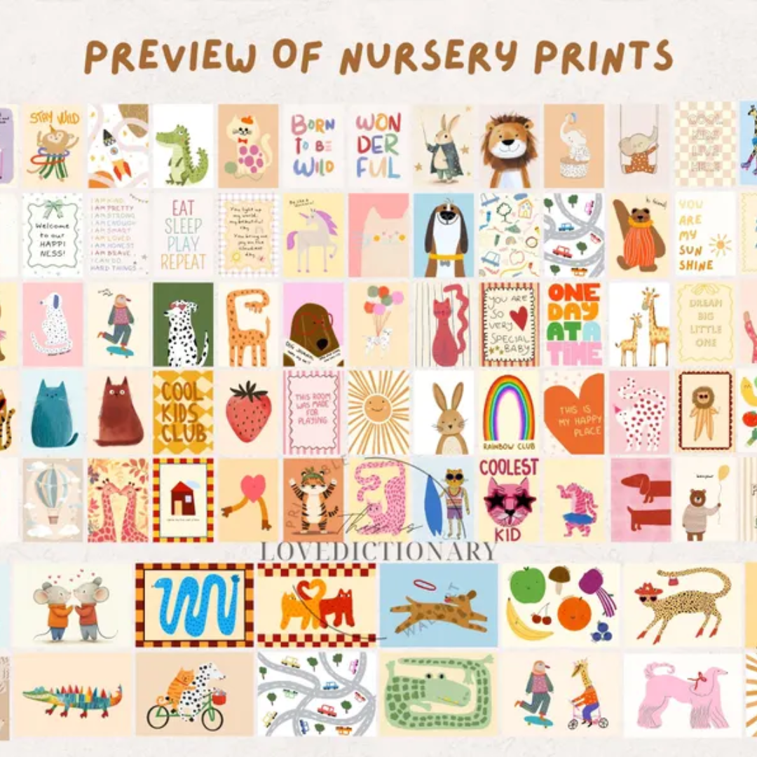 Bundle of +1250 Nursery Prints, Kids Room Wall Art, Baby Room Decor, Playful Animal Prints, Eclectic Nursery Wall Art, Educational Prints