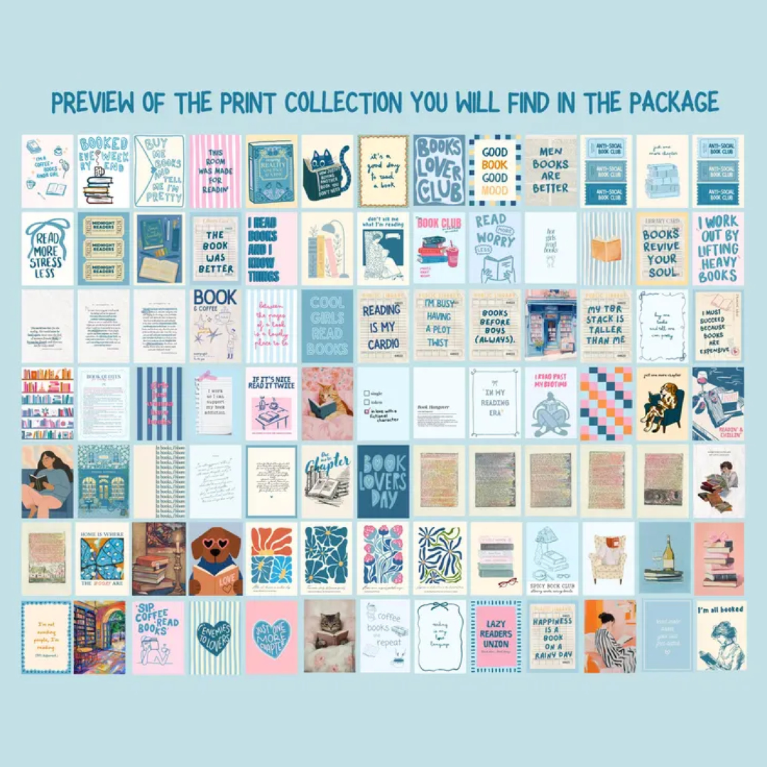 Set of 100 Book Lover Wall Art Prints, Printable Book Quotes, Cozy Reading Nook Decor, Prints, Funny Literary Aesthetic Quotes,Bookish Vibes