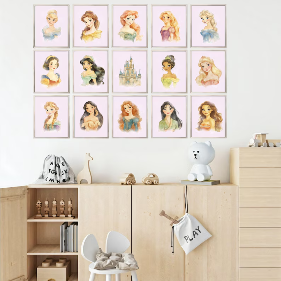 Set of 15 Princess Printable Prints, Girl Nursery Decor, Boho Fairy Tale Girls Room Decor, Princess Nursery