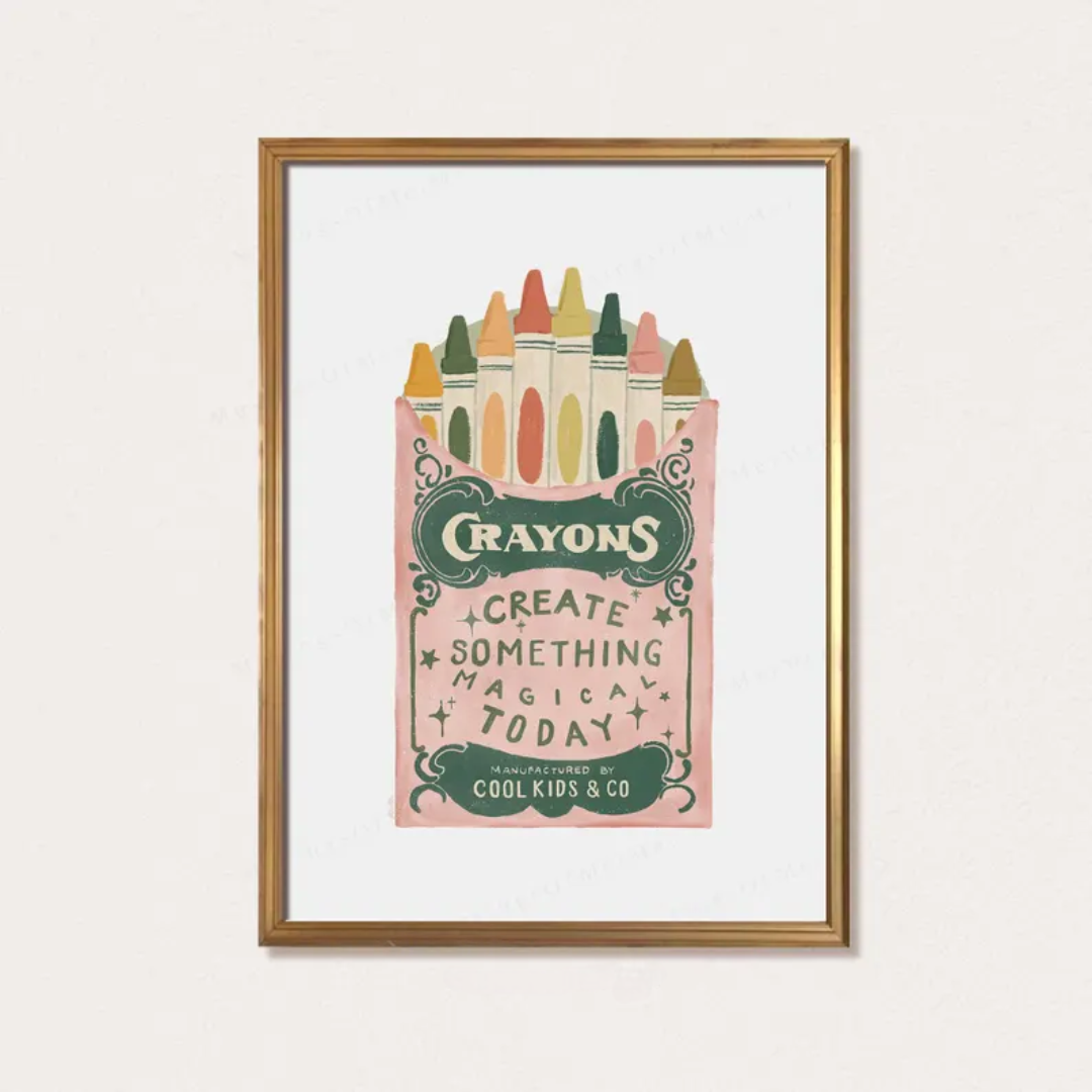Playful Retro Crayon Printable Art for Kids Room, Whimsical Kids Decor, Inspirational, Colorful Crayons Print