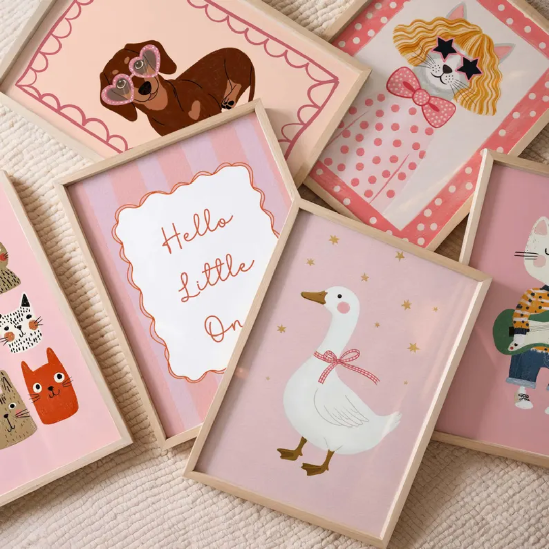95 Girl Room Prints, Kids Bundle Pink Wall Prints, Toddler Room Art Girls, Nursery Wall Art Digital Download, Playful Animal Prints
