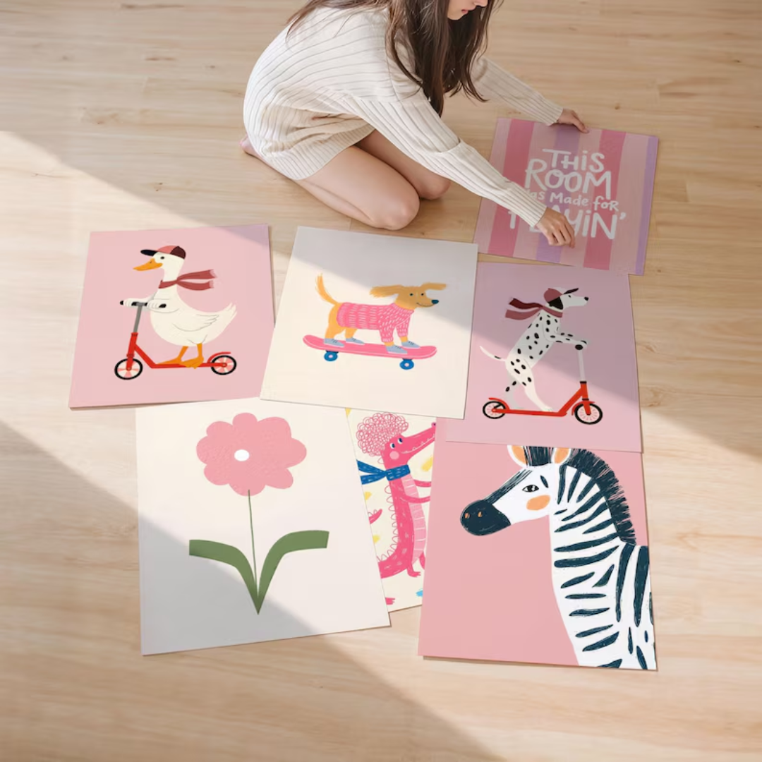 95 Girl Room Prints, Kids Bundle Pink Wall Prints, Toddler Room Art Girls, Nursery Wall Art Digital Download, Playful Animal Prints