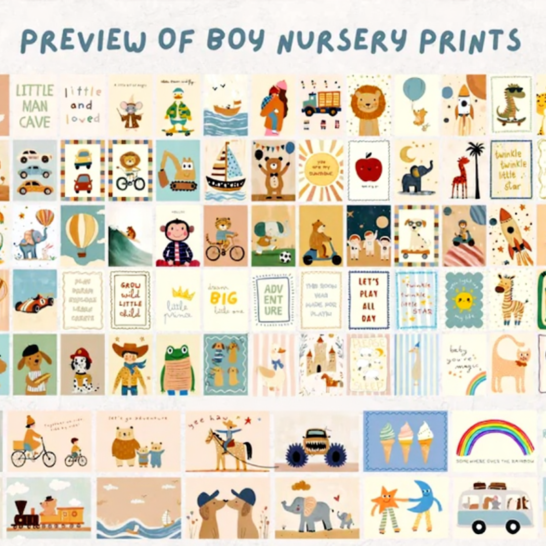 Bundle of +1250 Nursery Prints, Kids Room Wall Art, Baby Room Decor, Playful Animal Prints, Eclectic Nursery Wall Art, Educational Prints