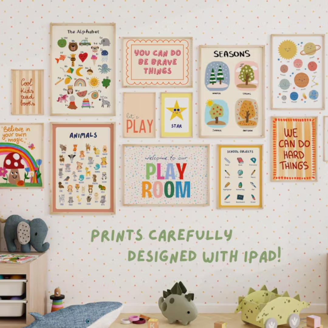 Bundle of +1250 Nursery Prints, Kids Room Wall Art, Baby Room Decor, Playful Animal Prints, Eclectic Nursery Wall Art, Educational Prints