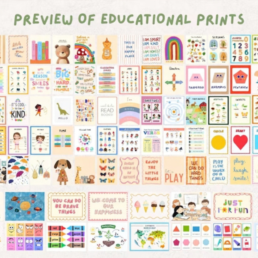 Bundle of +1250 Nursery Prints, Kids Room Wall Art, Baby Room Decor, Playful Animal Prints, Eclectic Nursery Wall Art, Educational Prints
