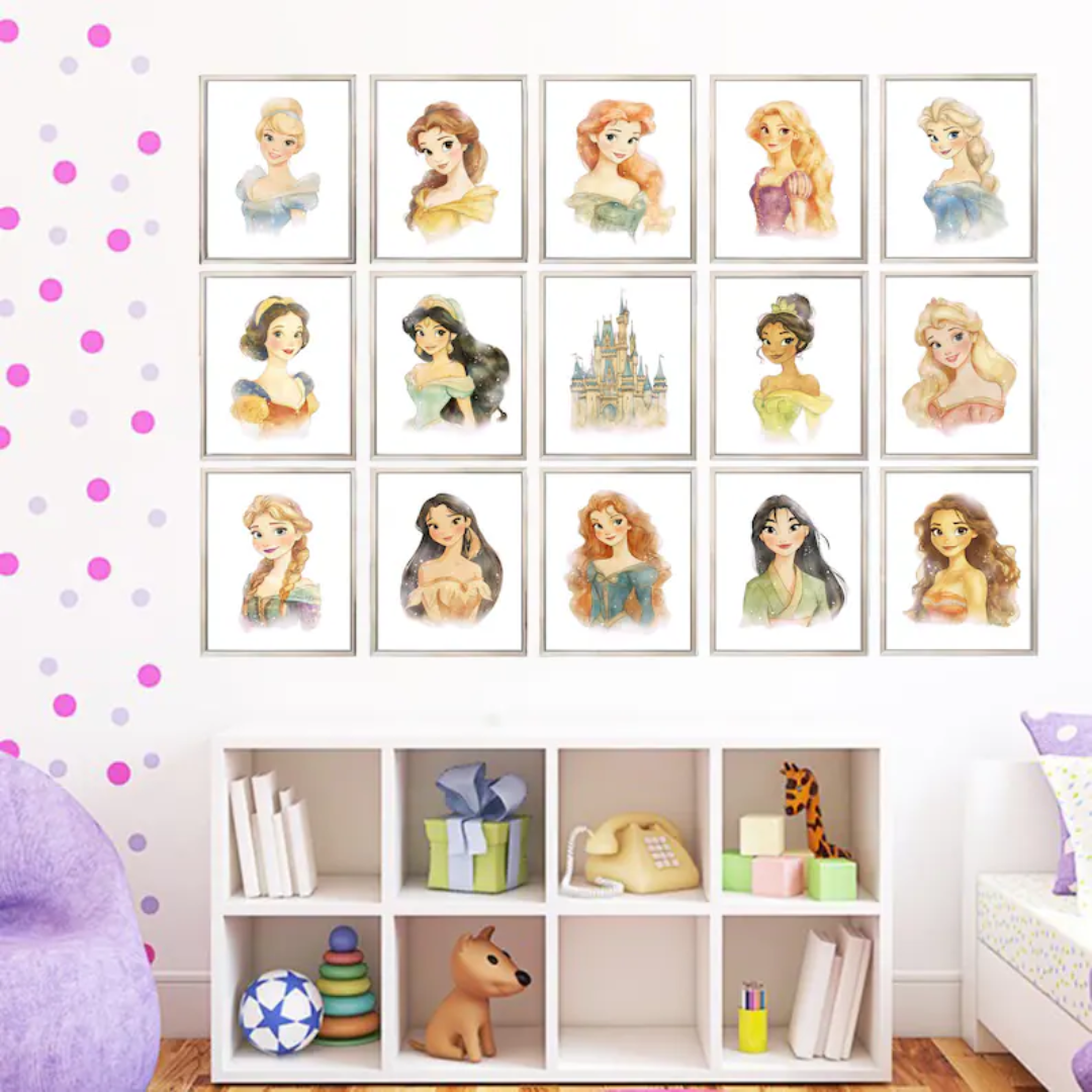 Set of 15 Princess Printable Prints, Girl Nursery Decor, Boho Fairy Tale Girls Room Decor, Princess Nursery