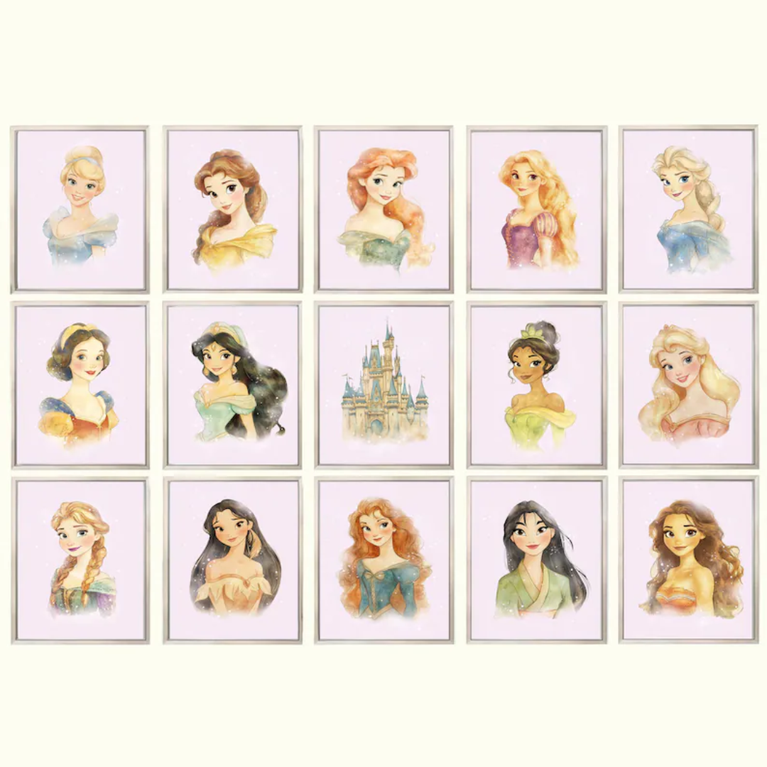 Set of 15 Princess Printable Prints, Girl Nursery Decor, Boho Fairy Tale Girls Room Decor, Princess Nursery