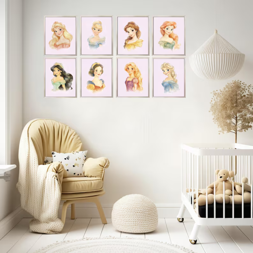 Set of 15 Princess Printable Prints, Girl Nursery Decor, Boho Fairy Tale Girls Room Decor, Princess Nursery