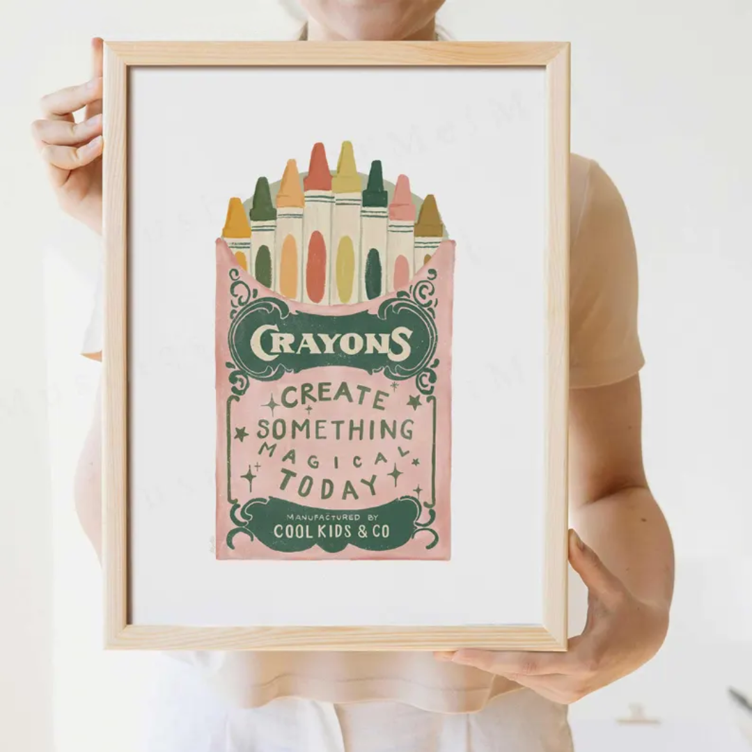 Playful Retro Crayon Printable Art for Kids Room, Whimsical Kids Decor, Inspirational, Colorful Crayons Print